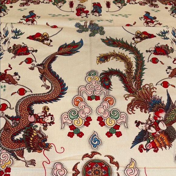 Colorful Chinese Dragon and Floral Tablecloth - Picture 5 of 12